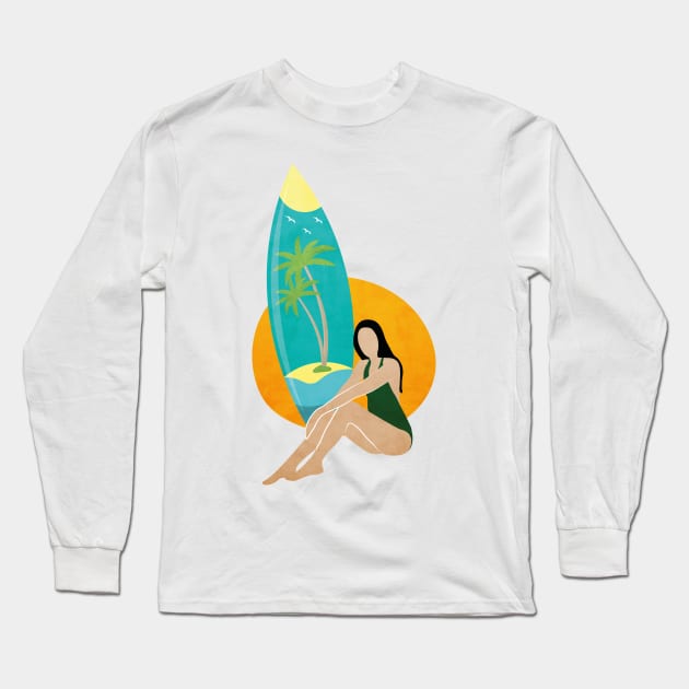 Girl and her surfboard Long Sleeve T-Shirt by grafart